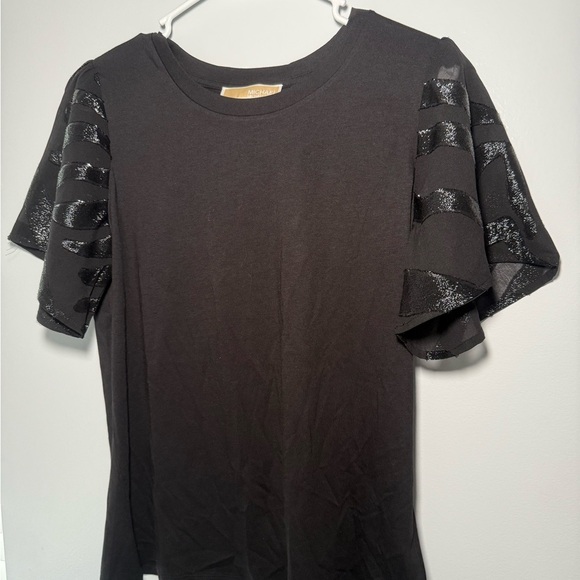 Michael Kors Black Boxy T-Shirt with Embellished Short Sleeves - Picture 3 of 8